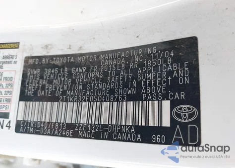 2005 Toyota Matrix Xr из США, поврежденный, VIN 2T1KR32E05C408763